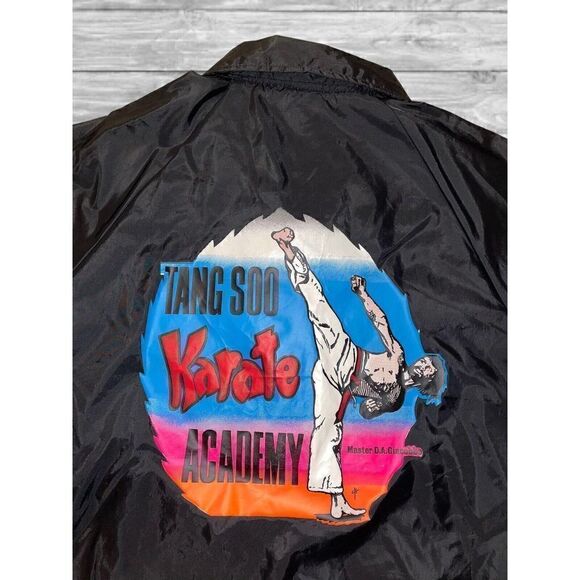 Vintage Karate Academy Tang Soo Black Windbreaker Jacket Men’s Size X-Large - Picture 1 of 7
